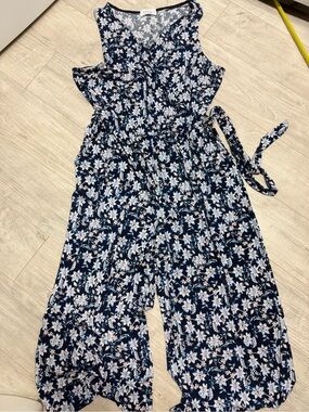 Kaileigh Navy Floral One-Piece Romper with Tie Waist